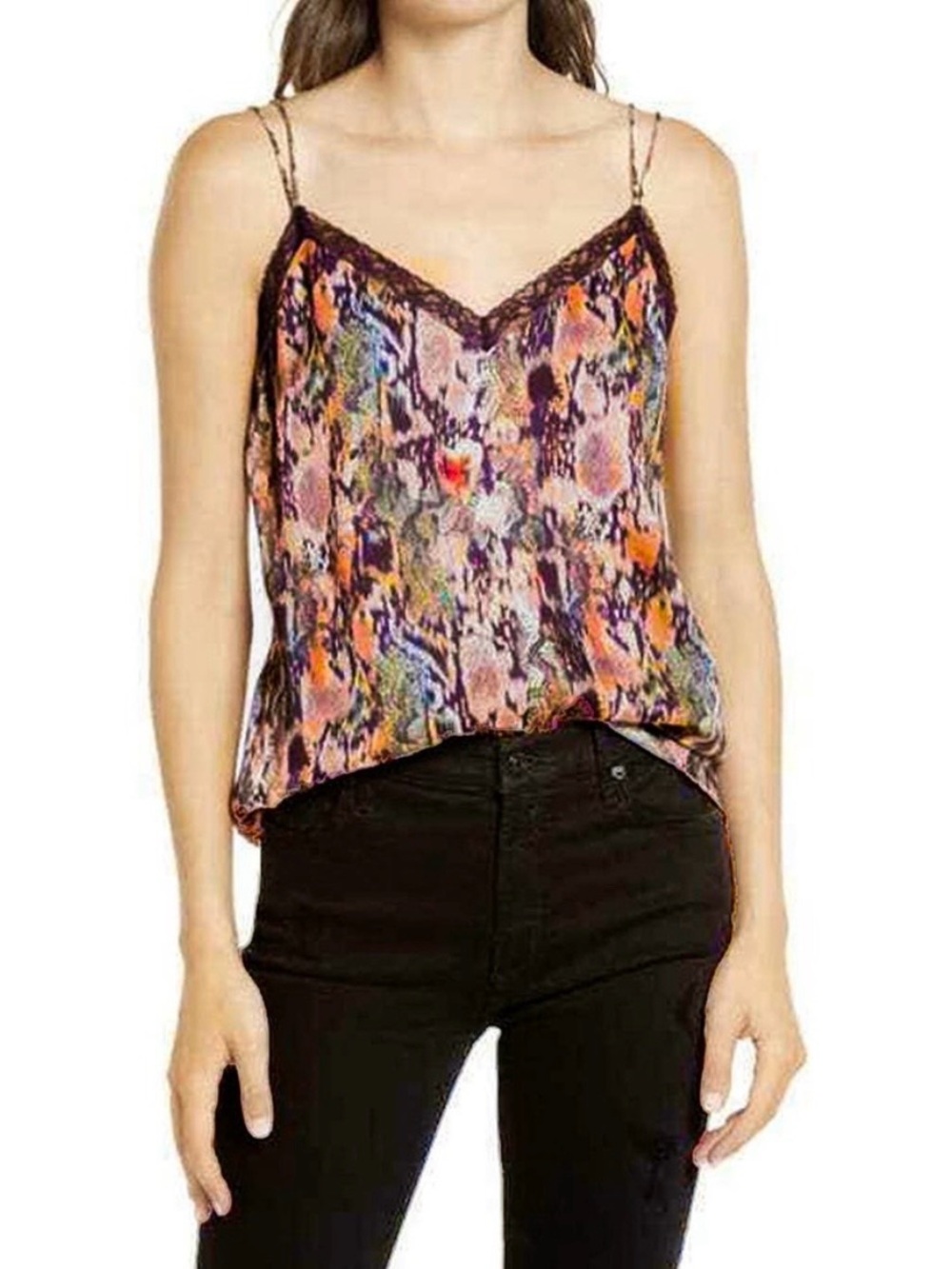 All Saints Colorful Snake Print Lace V-Neck Strappy Camisole Shirt | XS 2